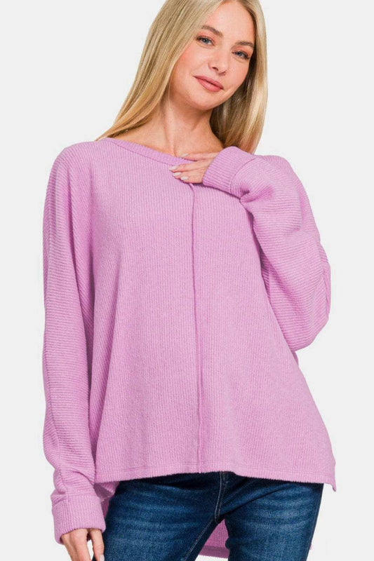 Zenana High-Low Side Slit Round Neck T-Shirt - Trendsi - Flyclothing LLC