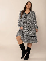 Plus Size Lace Detail Printed Balloon Sleeve Dress - Trendsi - Flyclothing LLC