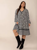 Plus Size Lace Detail Printed Balloon Sleeve Dress - Trendsi - Flyclothing LLC