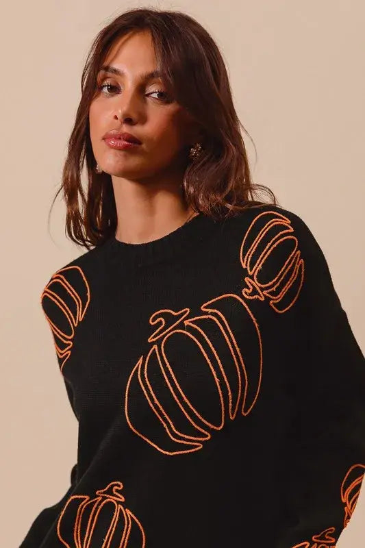 SO ME Pumpkin Embroidered Halloween Thanksgiving Sweater - Trendsi - Flyclothing LLC