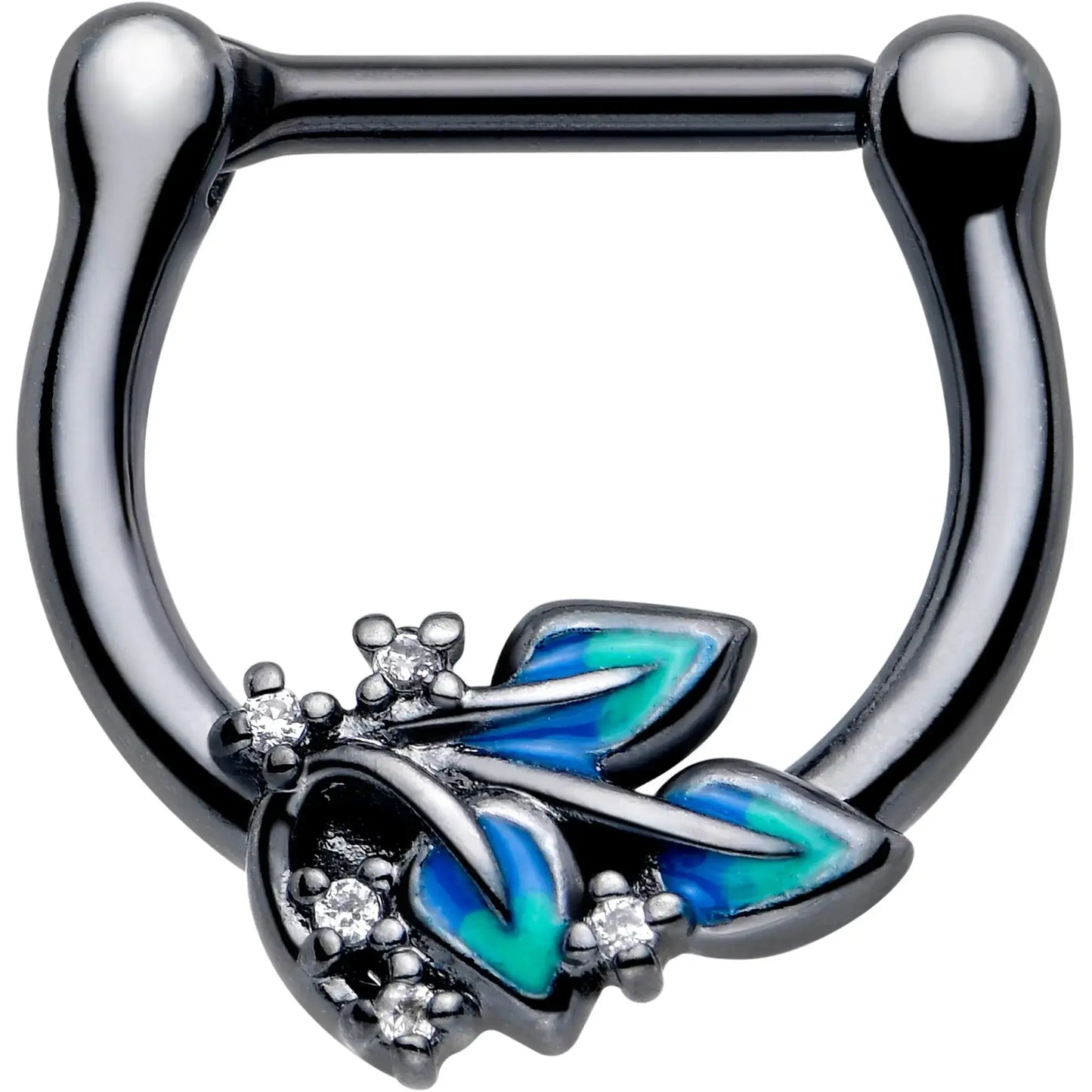 16G 5/16 Clear CZ Gem Black Lush Leaves Cartilage Clicker - BodyCandy - Flyclothing LLC