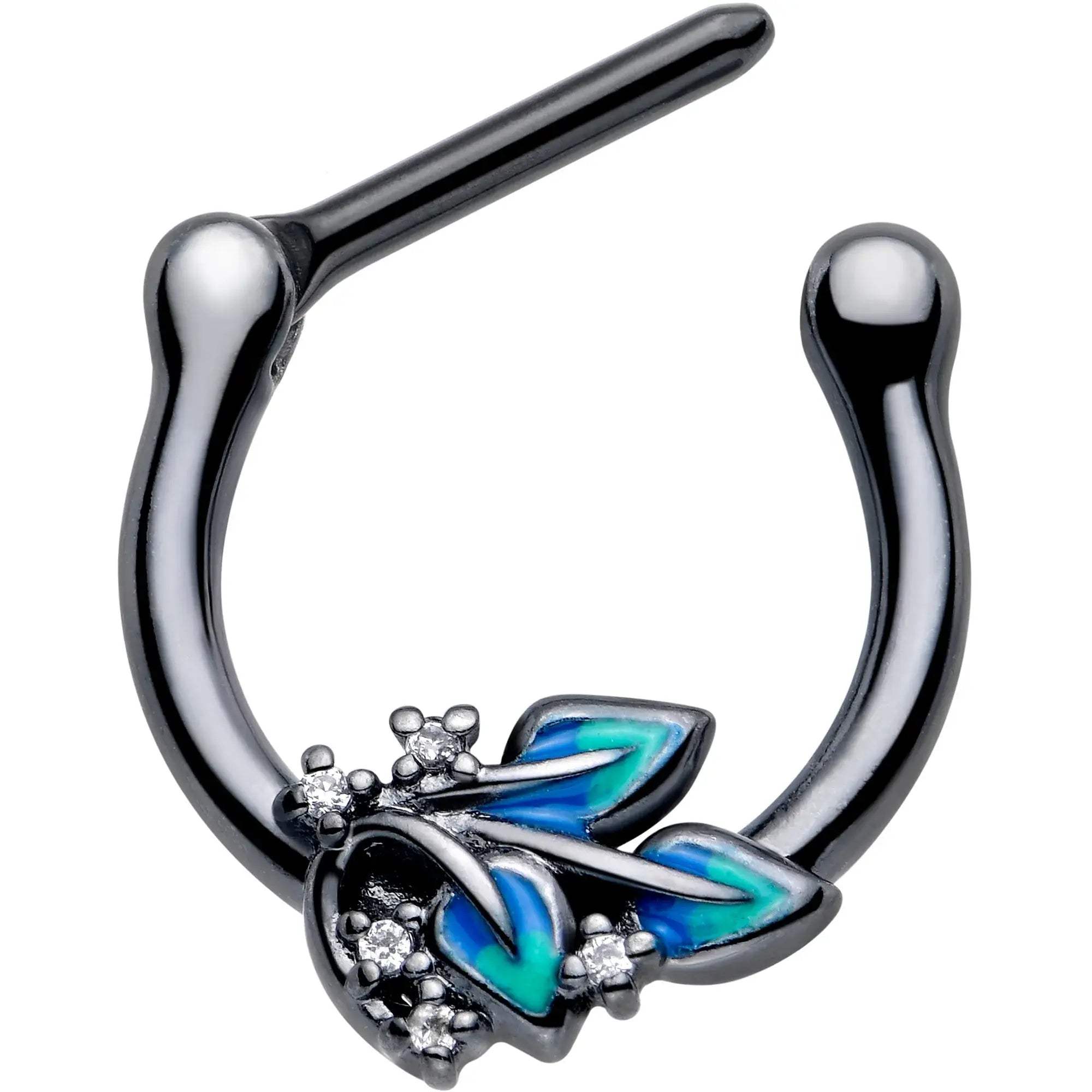 16G 5/16 Clear CZ Gem Black Lush Leaves Cartilage Clicker - BodyCandy - Flyclothing LLC