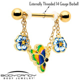14G 9/16 Yellow Gem Gold Tone Butterfly Colors Dangle Nipple Ring Set - BodyCandy - Flyclothing LLC