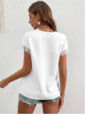 Lace Detail V-Neck Cap Sleeve Blouse - Trendsi