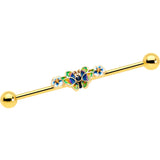 14G Blue Gem Gold Tone Butterfly Colors Industrial Barbell 38mm - BodyCandy - Flyclothing LLC