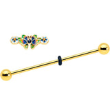 14G Blue Gem Gold Tone Butterfly Colors Industrial Barbell 38mm - BodyCandy - Flyclothing LLC
