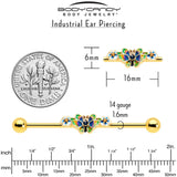 14G Blue Gem Gold Tone Butterfly Colors Industrial Barbell 38mm - BodyCandy - Flyclothing LLC