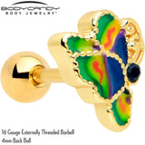 16G 1/4 Blue Gem Gold Tone Butterfly Colors Cartilage Tragus Earring - BodyCandy - Flyclothing LLC