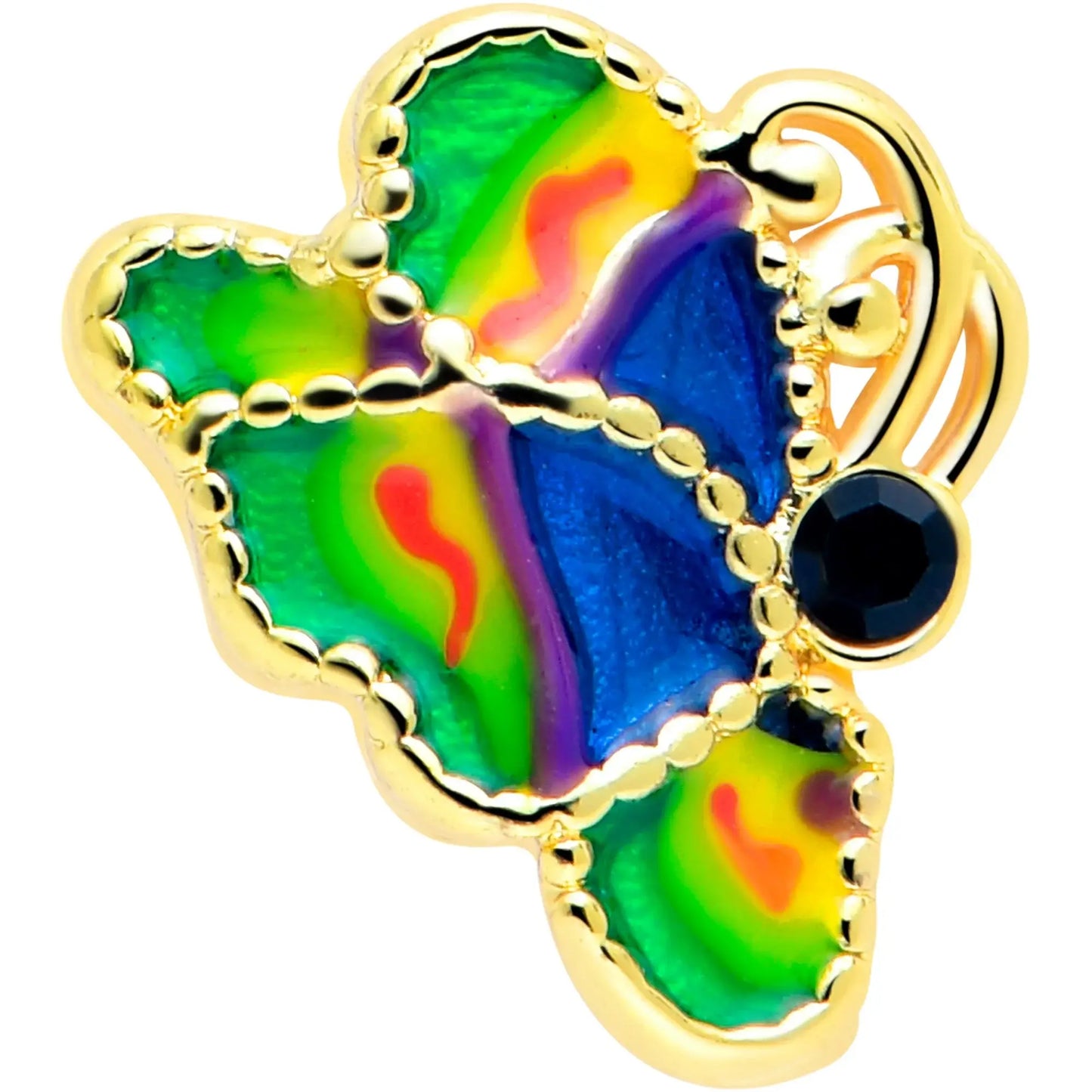 16G 1/4 Blue Gem Gold Tone Butterfly Colors Cartilage Tragus Earring - BodyCandy - Flyclothing LLC