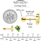 16G 1/4 Blue Gem Gold Tone Butterfly Colors Cartilage Tragus Earring - BodyCandy - Flyclothing LLC