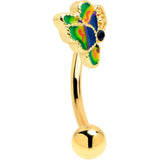 16G 5/16 Blue Gem Gold Tone Butterfly Colors Curved Eyebrow Ring - BodyCandy - Flyclothing LLC