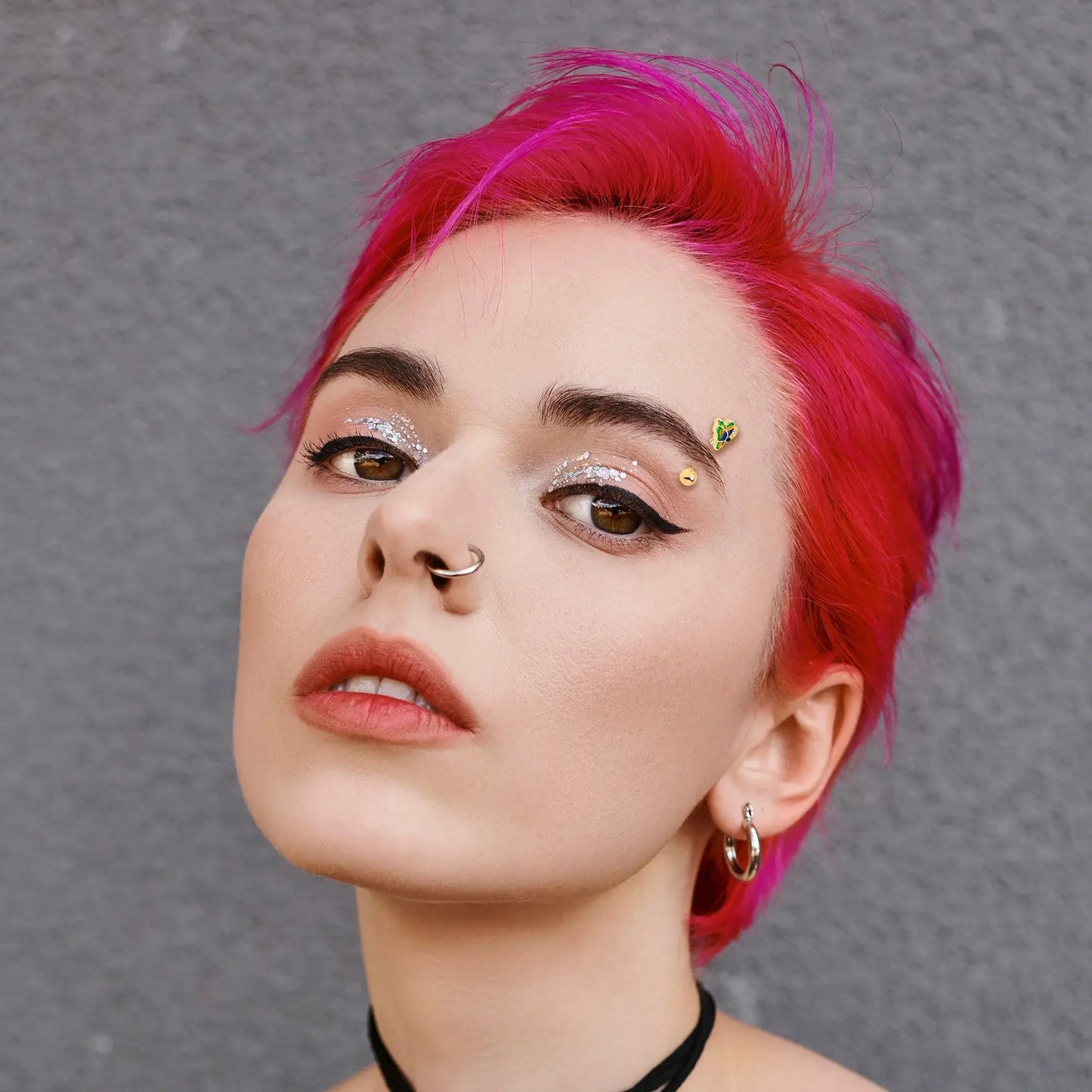 16G 5/16 Blue Gem Gold Tone Butterfly Colors Curved Eyebrow Ring - BodyCandy - Flyclothing LLC