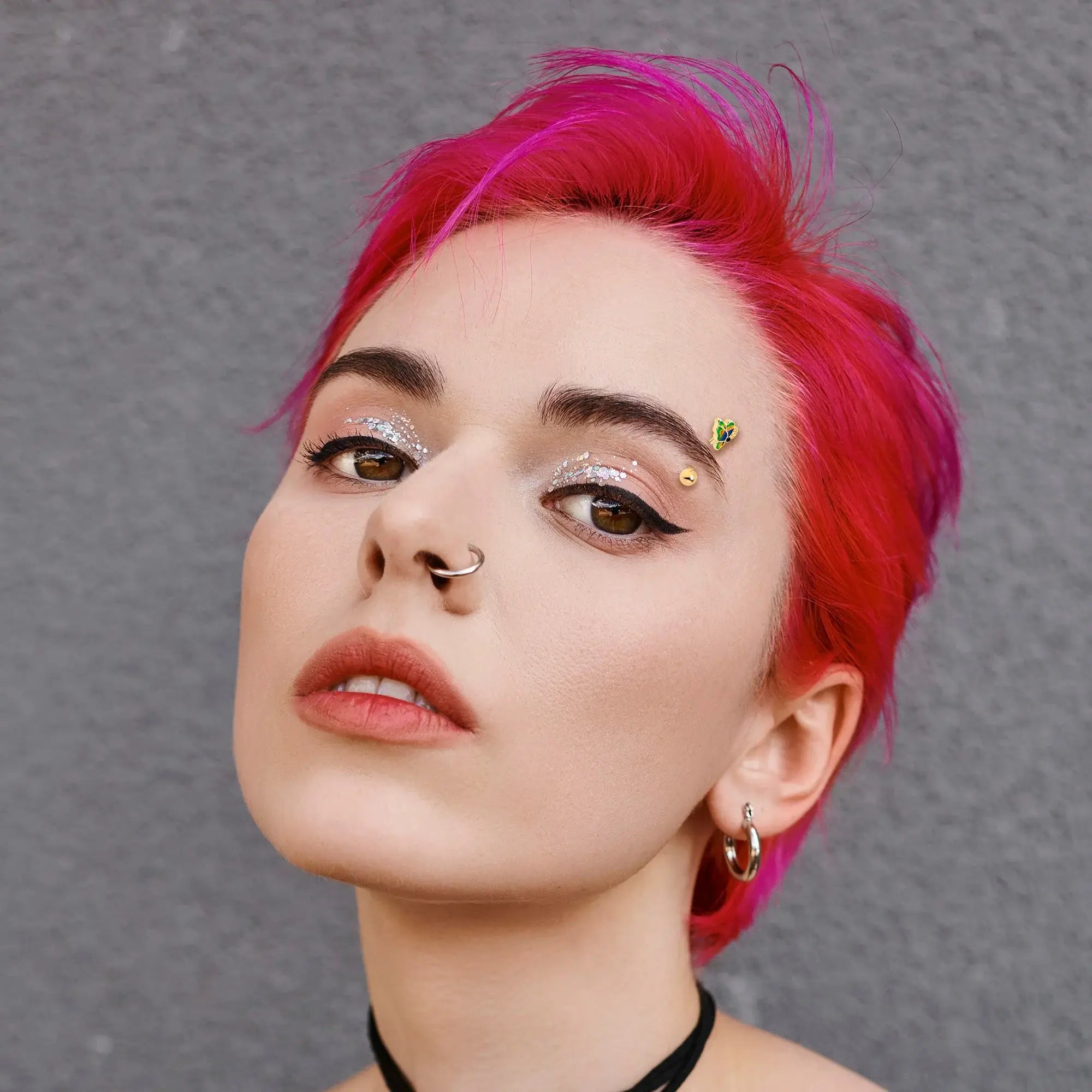 16G 5/16 Blue Gem Gold Tone Butterfly Colors Curved Eyebrow Ring - BodyCandy - Flyclothing LLC