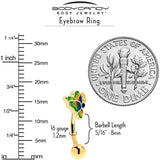 16G 5/16 Blue Gem Gold Tone Butterfly Colors Curved Eyebrow Ring - BodyCandy - Flyclothing LLC
