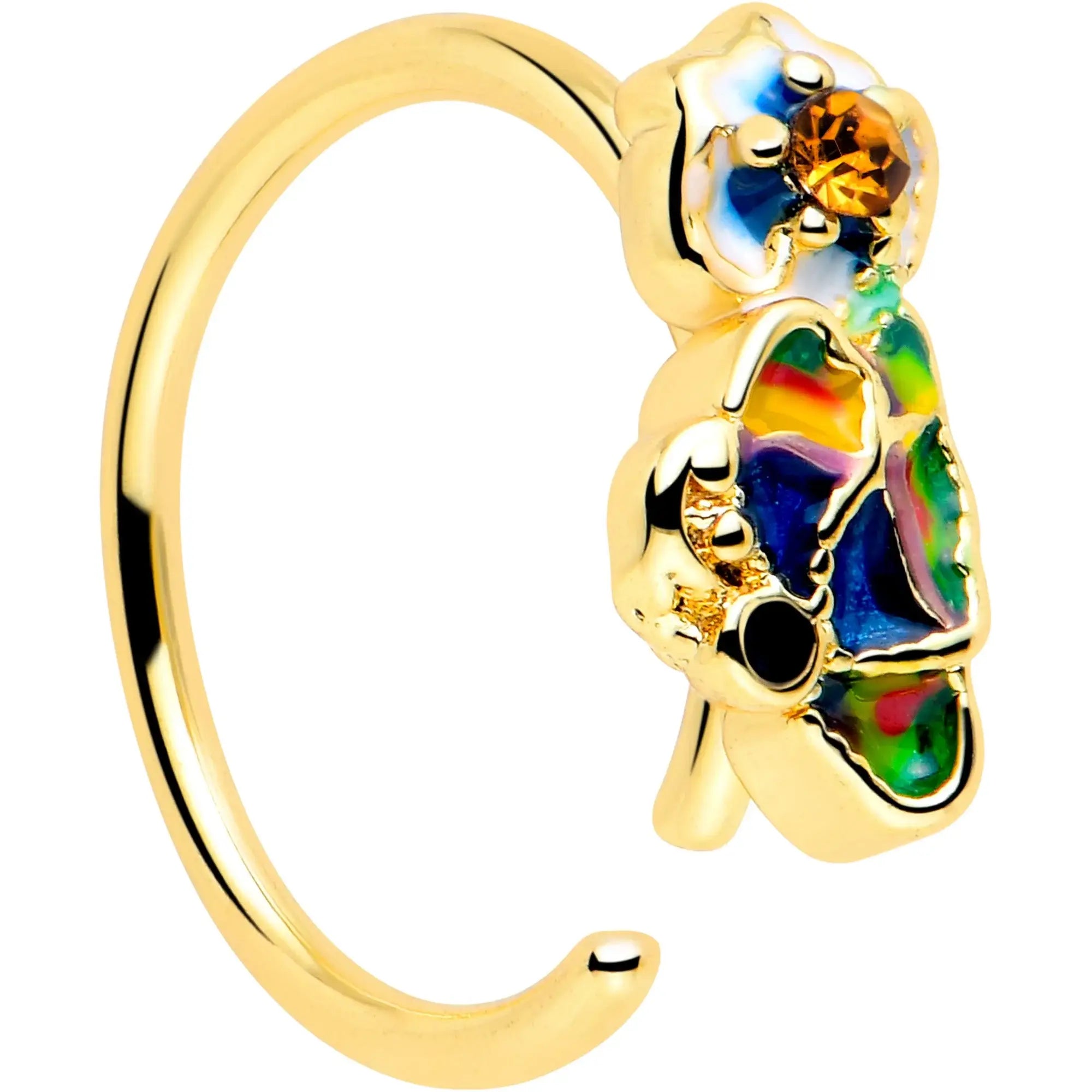 20G 5/16 Yellow Gem Gold Tone Butterfly Colors Nose Hoop - BodyCandy - Flyclothing LLC