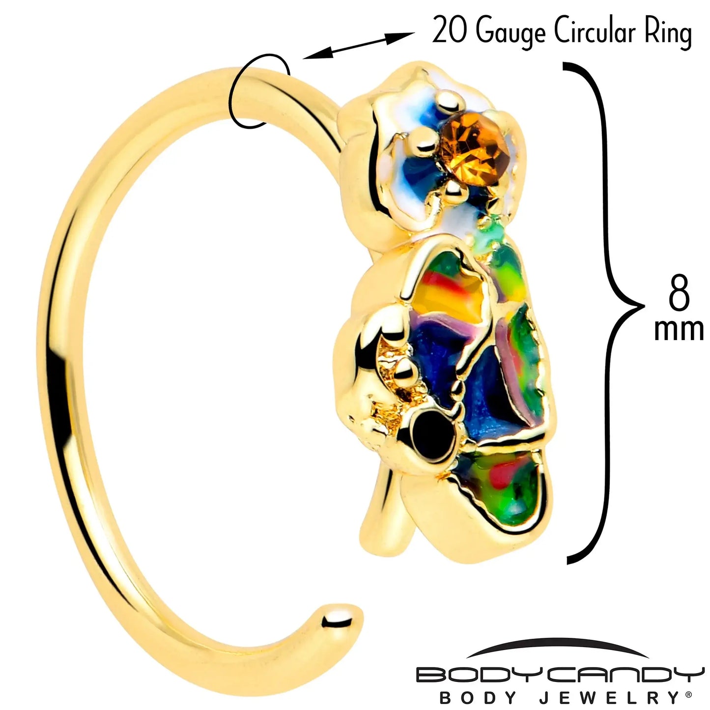 20G 5/16 Yellow Gem Gold Tone Butterfly Colors Nose Hoop - BodyCandy - Flyclothing LLC