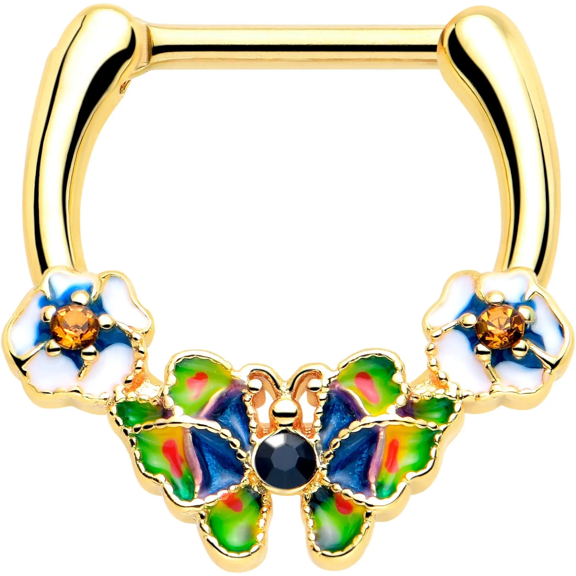 16G 5/16 Blue Gem Gold Tone Butterfly Colors Cartilage Clicker - BodyCandy - Flyclothing LLC