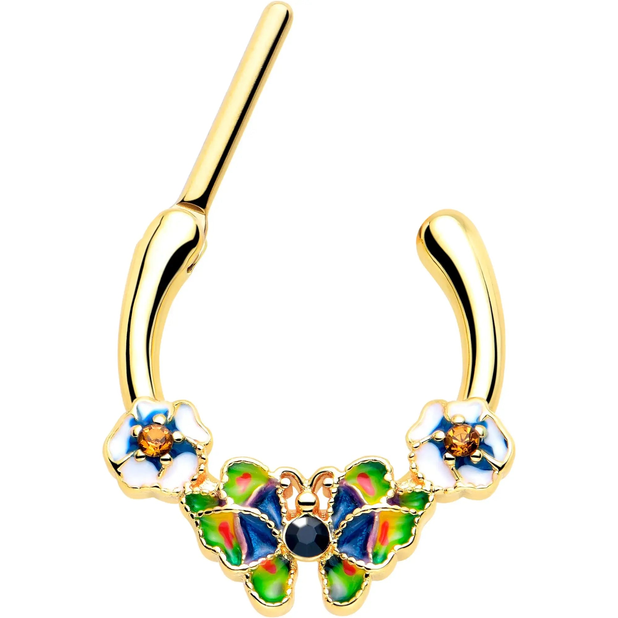 16G 5/16 Blue Gem Gold Tone Butterfly Colors Cartilage Clicker - BodyCandy - Flyclothing LLC