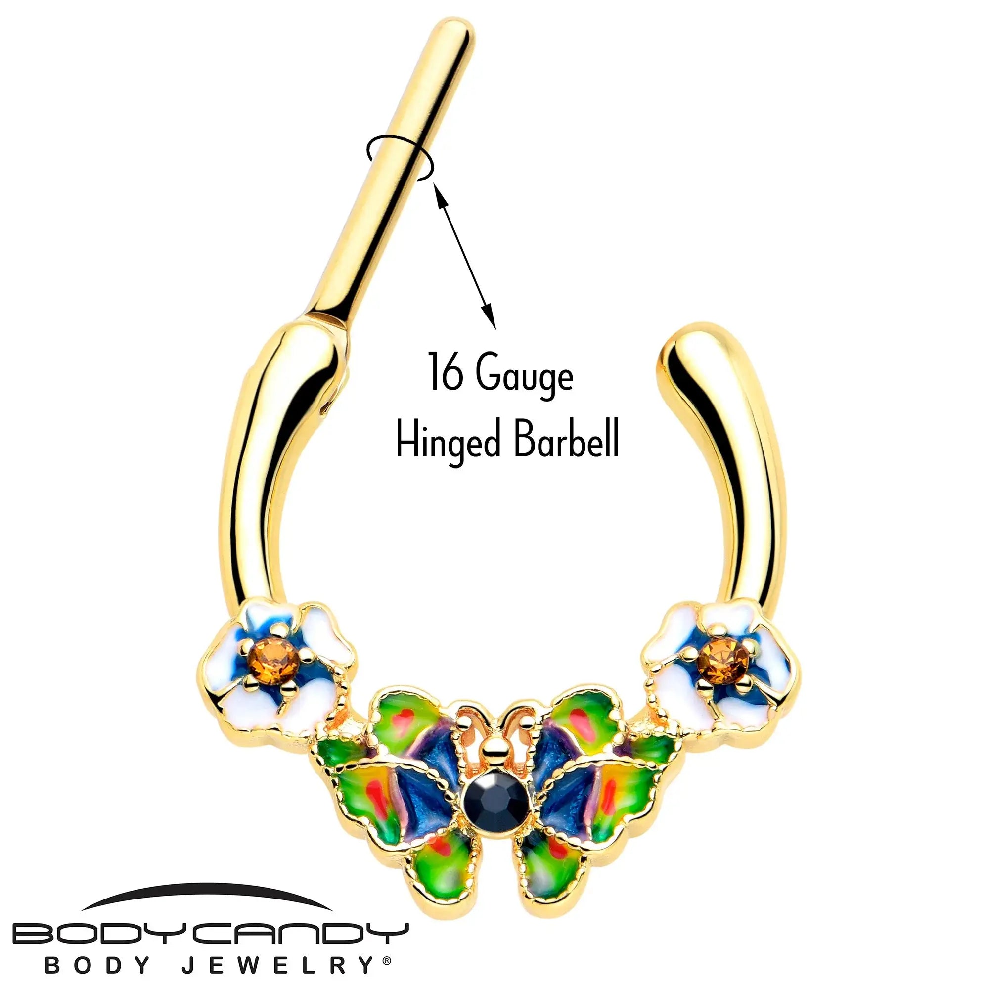 16G 5/16 Blue Gem Gold Tone Butterfly Colors Cartilage Clicker - BodyCandy - Flyclothing LLC