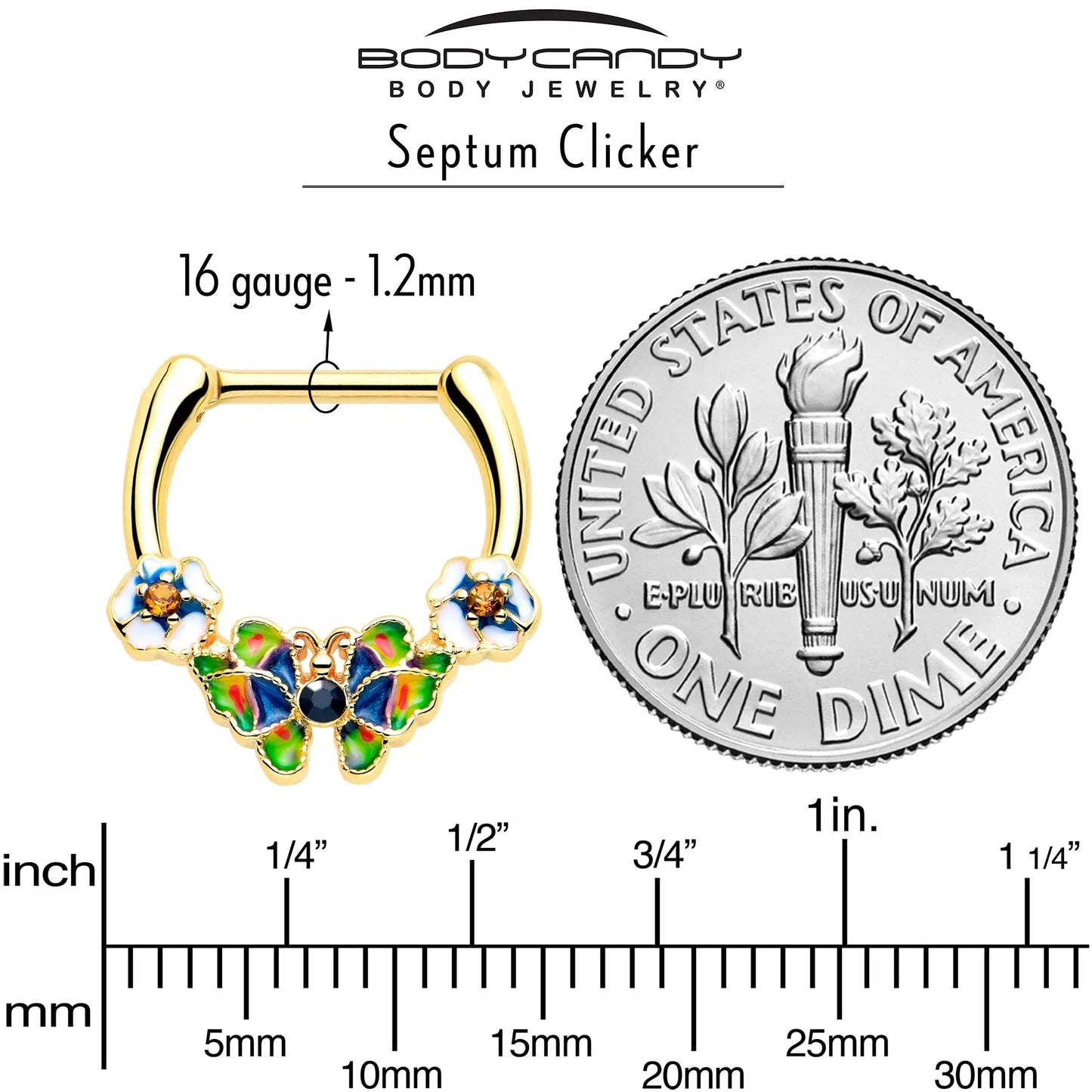 16G 5/16 Blue Gem Gold Tone Butterfly Colors Cartilage Clicker - BodyCandy - Flyclothing LLC