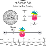 14G Hot Tropical Pineapple Industrial Barbell 38mm - BodyCandy - Flyclothing LLC