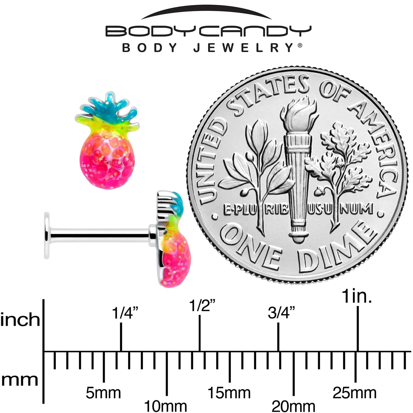 16G 5/16 Hot Tropical Pineapple Labret Monroe Tragus - BodyCandy - Flyclothing LLC