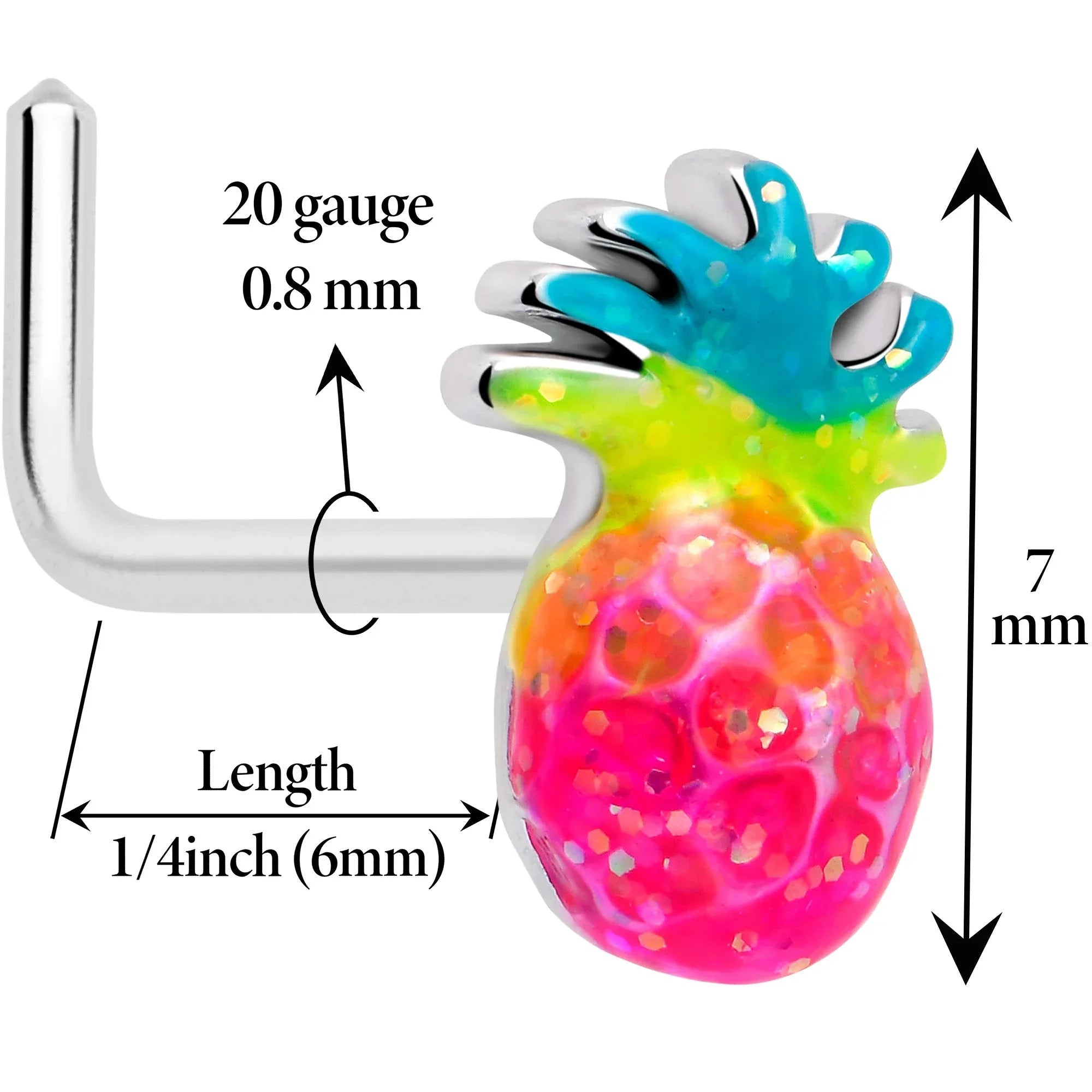 20G 7mm Hot Tropical Pineapple L Shape Nose Ring - BodyCandy - Flyclothing LLC