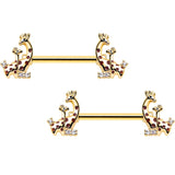 14G 9/16 Clear CZ Gem Gold Tone Mom Baby Giraffes Nipple Ring Set - BodyCandy - Flyclothing LLC