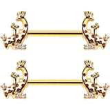 14G 9/16 Clear CZ Gem Gold Tone Mom Baby Giraffes Nipple Ring Set - BodyCandy - Flyclothing LLC