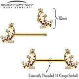 14G 9/16 Clear CZ Gem Gold Tone Mom Baby Giraffes Nipple Ring Set - BodyCandy - Flyclothing LLC