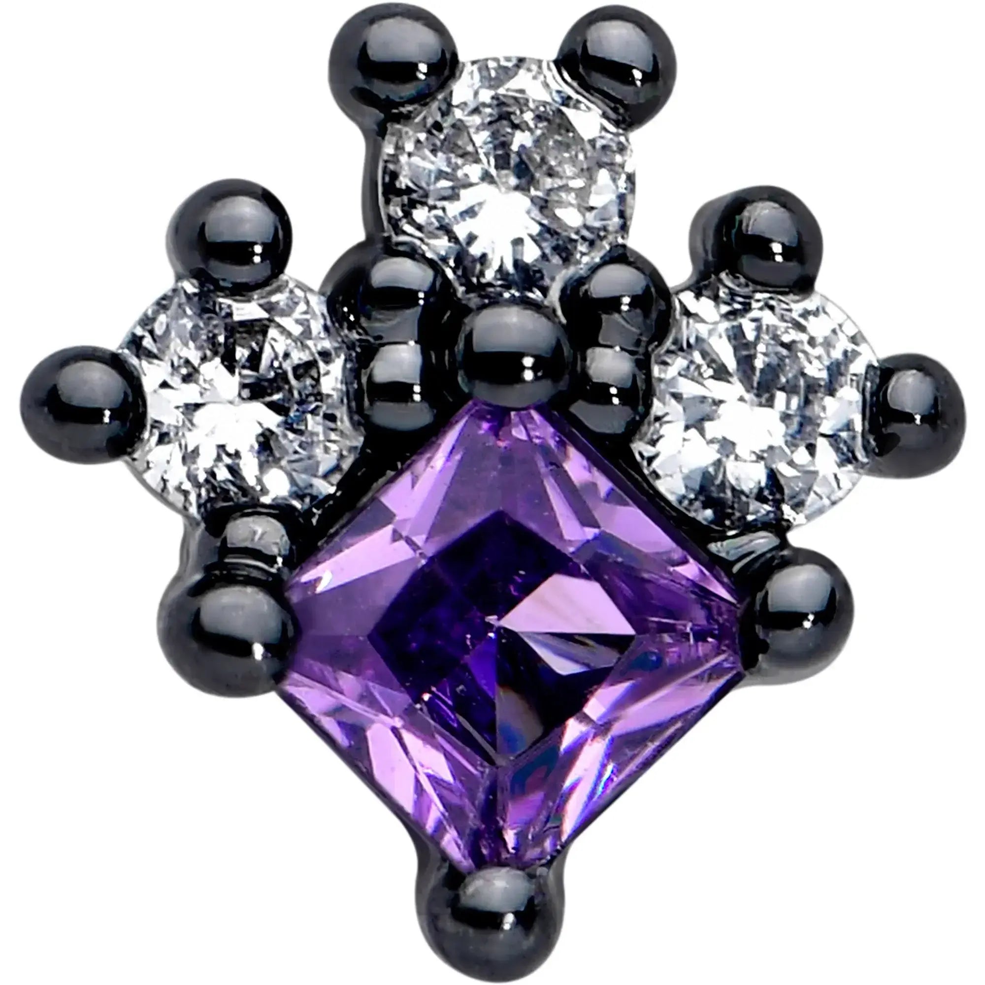 16G 1/4 Purple CZ Gem Black Rhombus Riot Cartilage Tragus Earring - BodyCandy - Flyclothing LLC