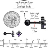 16G 1/4 Purple CZ Gem Black Rhombus Riot Cartilage Tragus Earring - BodyCandy - Flyclothing LLC