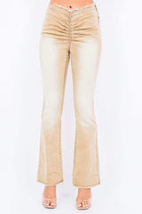 American Bazi V-Cut Ruched Flare Pants - Trendsi - Flyclothing LLC