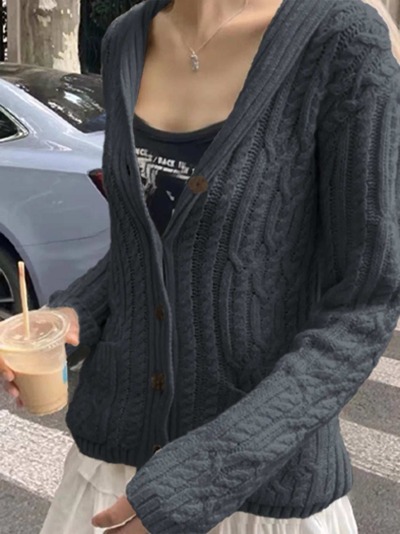 Cable Knit Button Up Cardigan - Trendsi - Flyclothing LLC