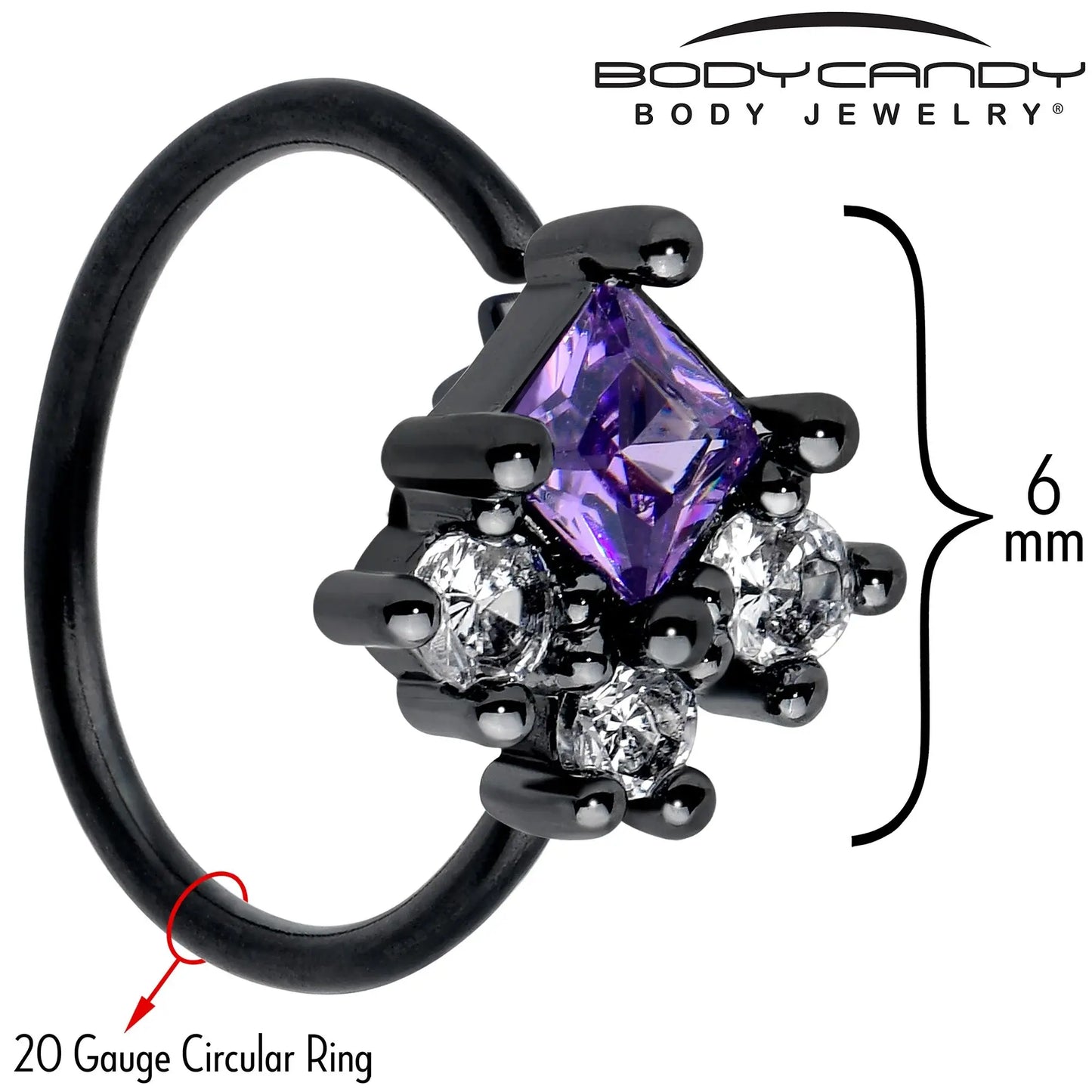 20G 5/16 Purple CZ Gem Black Rhombus Riot Nose Hoop - BodyCandy - Flyclothing LLC