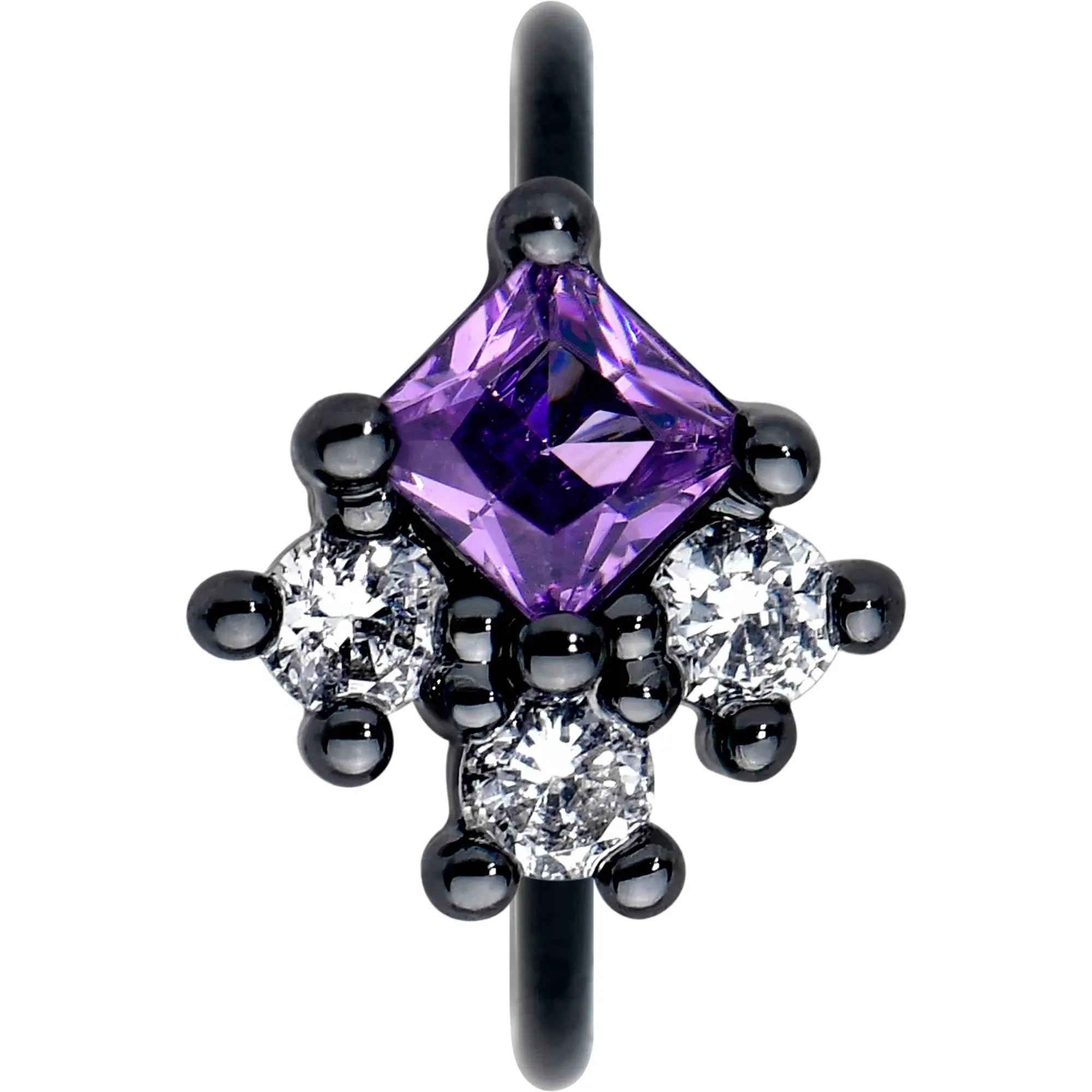 20G 5/16 Purple CZ Gem Black Rhombus Riot Nose Hoop - BodyCandy - Flyclothing LLC