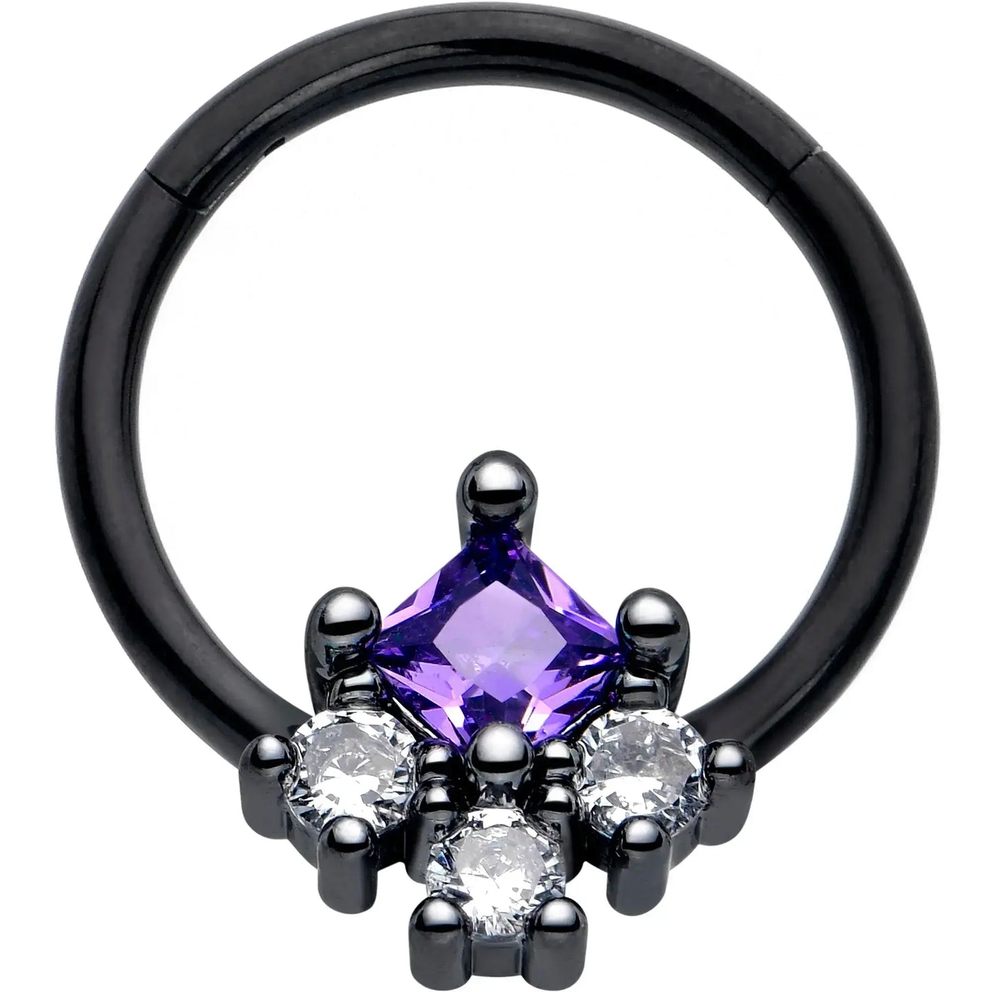 16G 3/8 Purple CZ Gem Black Rhombus Riot Hinged Segment Ring - BodyCandy - Flyclothing LLC