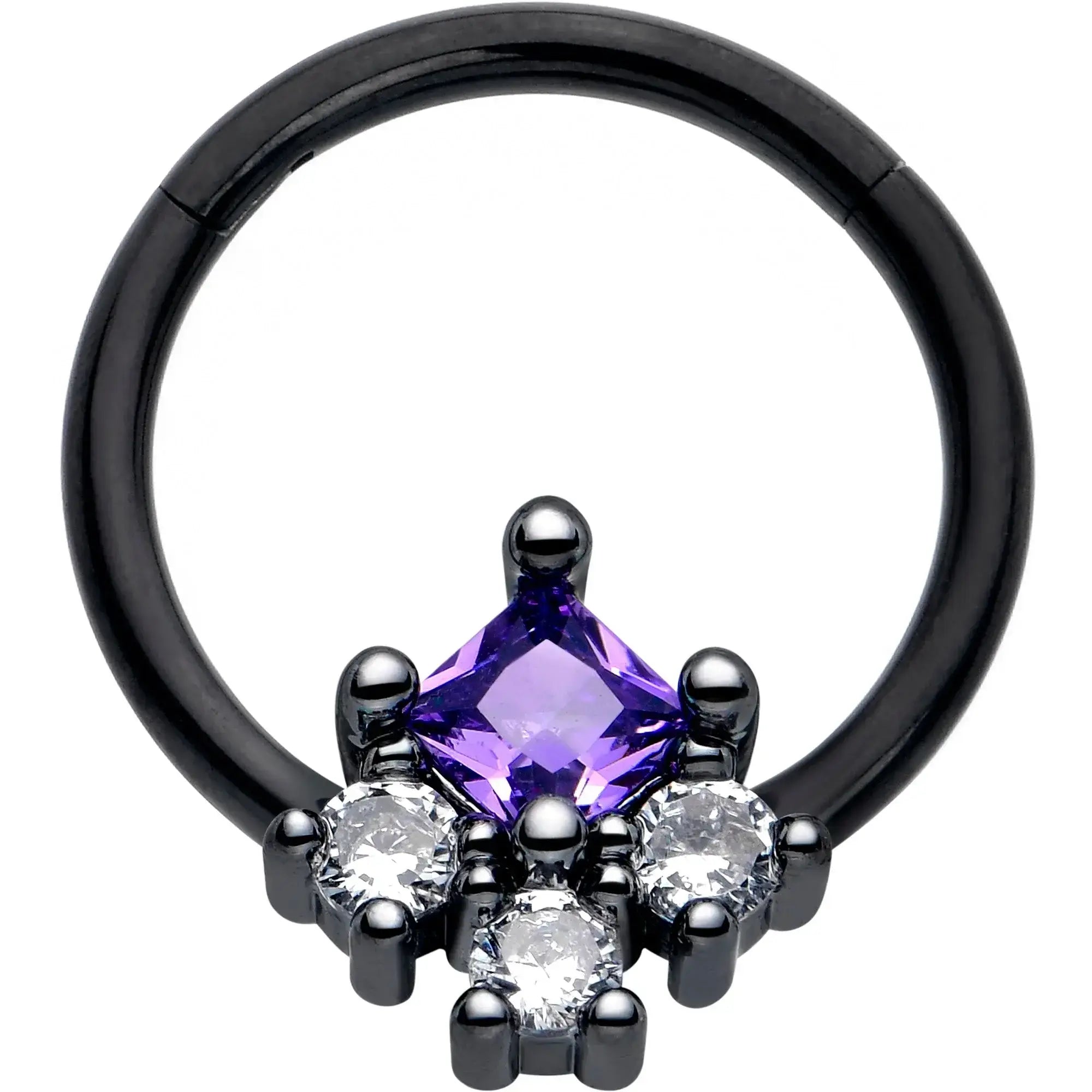 16G 3/8 Purple CZ Gem Black Rhombus Riot Hinged Segment Ring - BodyCandy - Flyclothing LLC