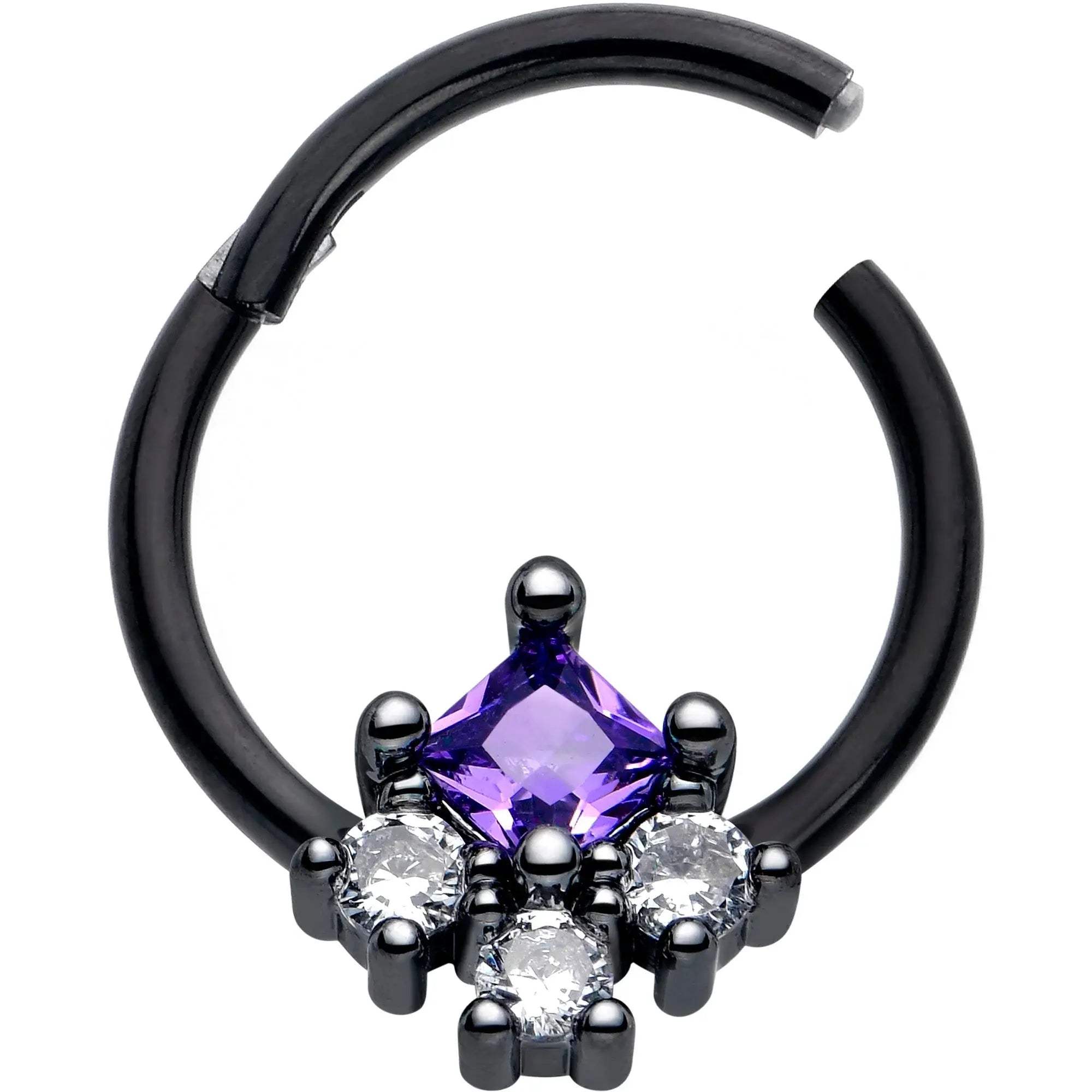 16G 3/8 Purple CZ Gem Black Rhombus Riot Hinged Segment Ring - BodyCandy - Flyclothing LLC