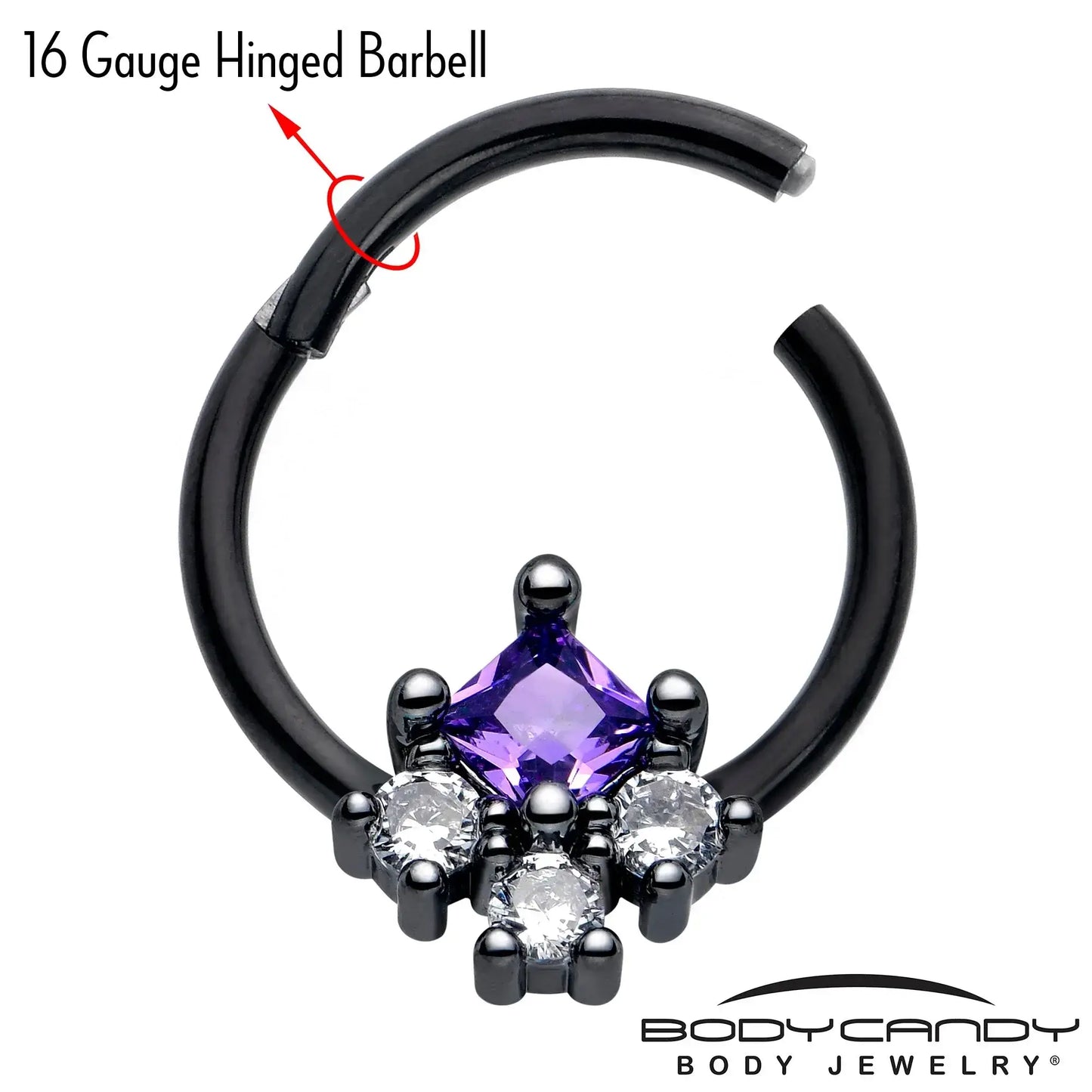 16G 3/8 Purple CZ Gem Black Rhombus Riot Hinged Segment Ring - BodyCandy - Flyclothing LLC