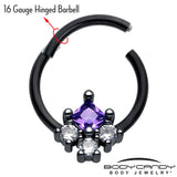 16G 3/8 Purple CZ Gem Black Rhombus Riot Hinged Segment Ring - BodyCandy - Flyclothing LLC