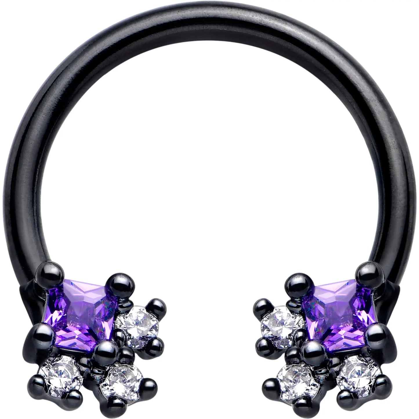 16G 3/8 Purple CZ Gem Black Rhombus Riot Horseshoe Circular Barbell - BodyCandy - Flyclothing LLC