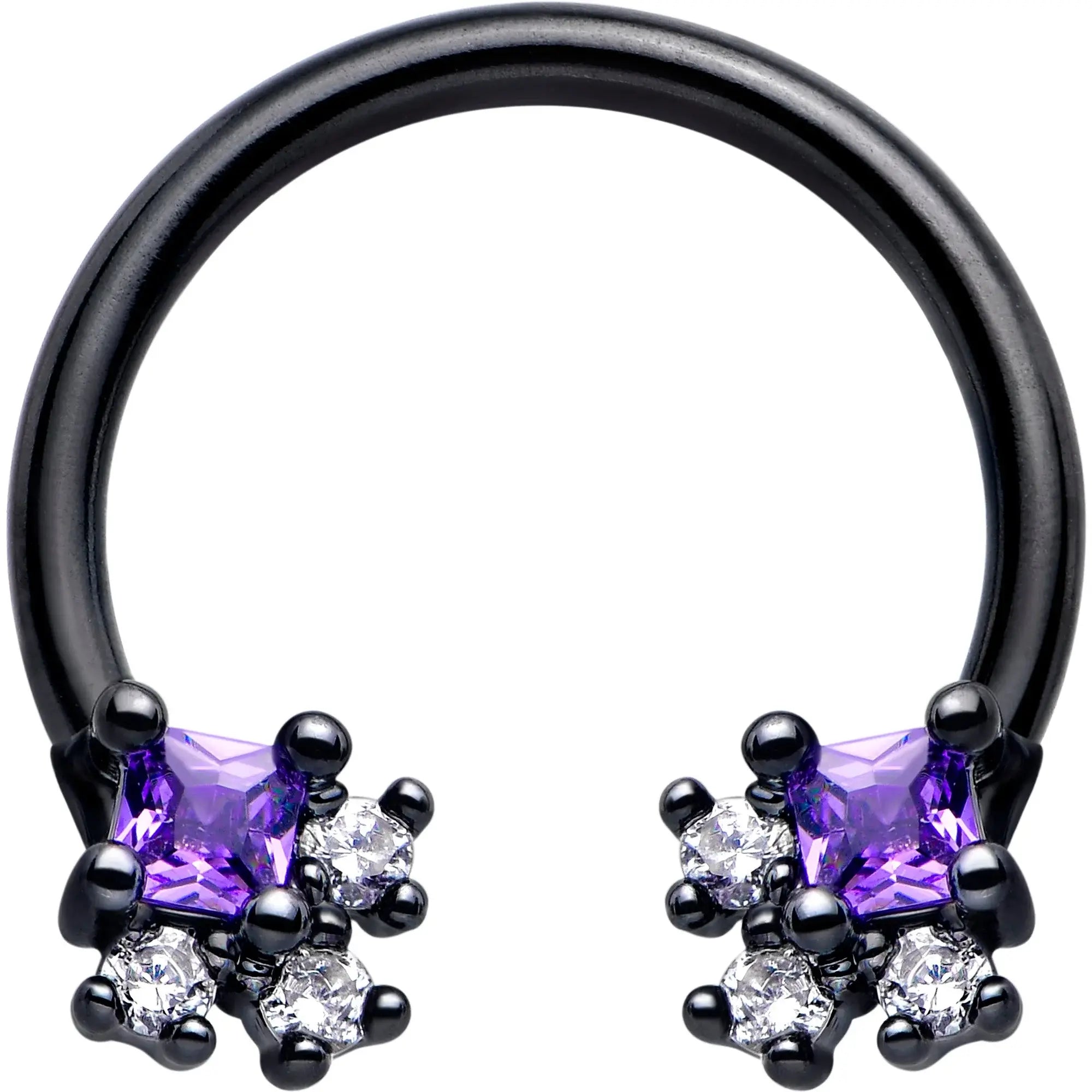 16G 3/8 Purple CZ Gem Black Rhombus Riot Horseshoe Circular Barbell - BodyCandy - Flyclothing LLC