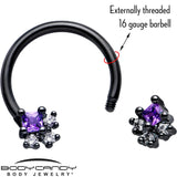 16G 3/8 Purple CZ Gem Black Rhombus Riot Horseshoe Circular Barbell - BodyCandy - Flyclothing LLC