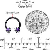 16G 3/8 Purple CZ Gem Black Rhombus Riot Horseshoe Circular Barbell - BodyCandy - Flyclothing LLC