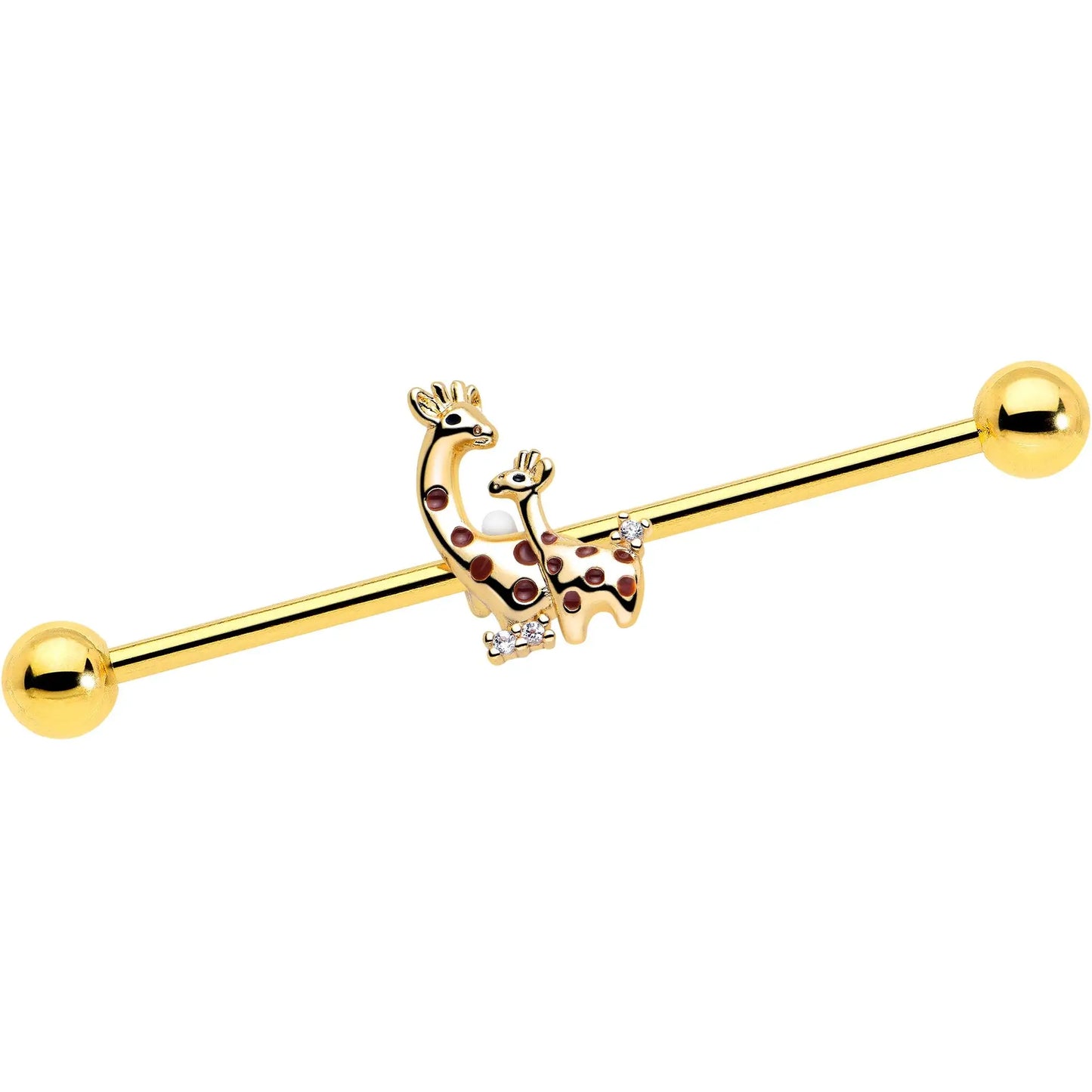 14G Clear CZ Gem Gold Tone Mom Baby Giraffe Industrial Barbell 38mm - BodyCandy - Flyclothing LLC