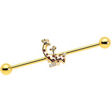 14G Clear CZ Gem Gold Tone Mom Baby Giraffe Industrial Barbell 38mm - BodyCandy - Flyclothing LLC
