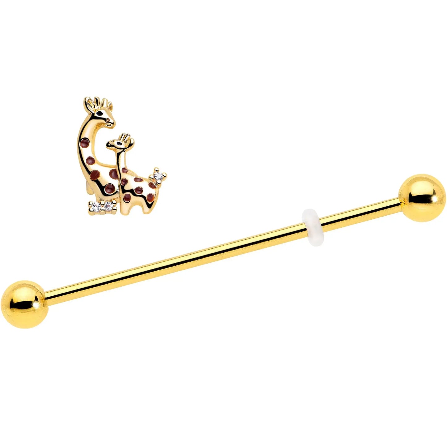 14G Clear CZ Gem Gold Tone Mom Baby Giraffe Industrial Barbell 38mm - BodyCandy - Flyclothing LLC