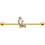 14G Clear CZ Gem Gold Tone Mom Baby Giraffe Industrial Barbell 38mm - BodyCandy - Flyclothing LLC