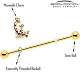 14G Clear CZ Gem Gold Tone Mom Baby Giraffe Industrial Barbell 38mm - BodyCandy - Flyclothing LLC